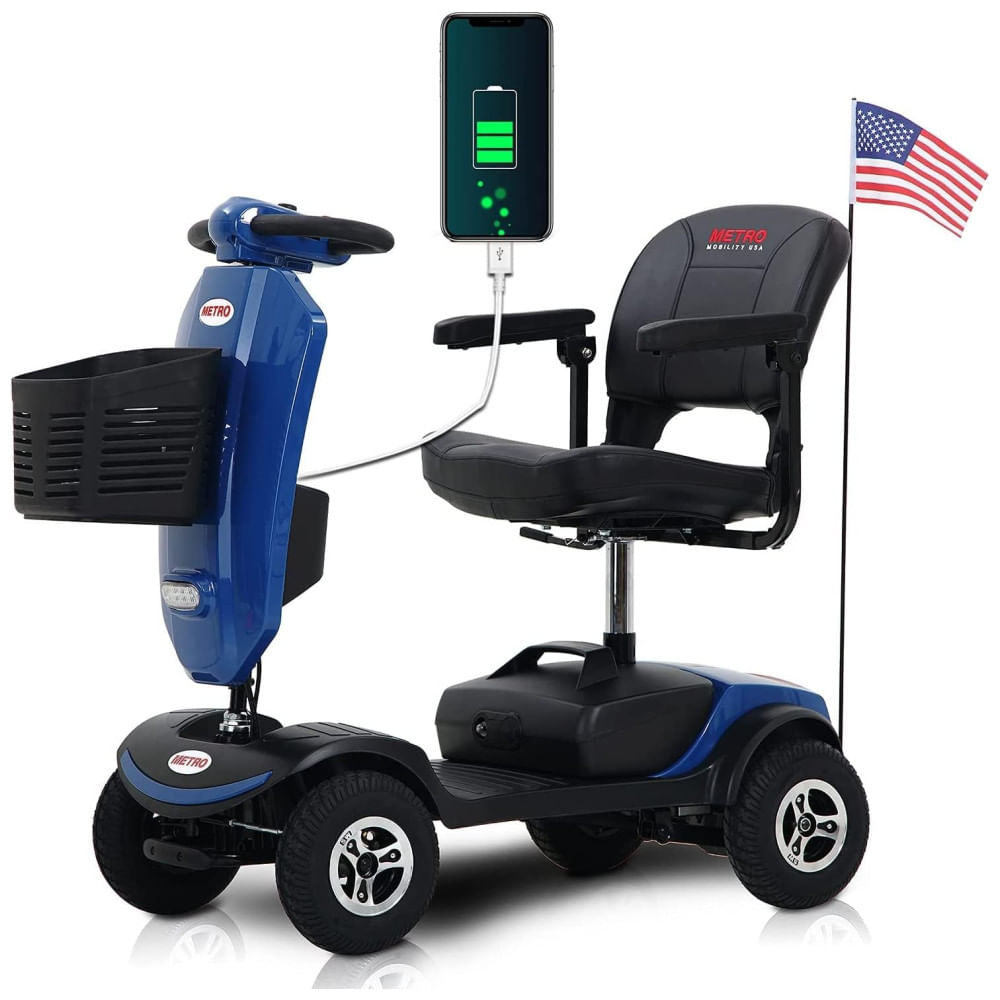 Cadeira de Rodas Elétrica Metro Mobility 4 Rodas para Idosos, Capacidade de 136 kg, Bateria de Longa Duração, Assento Grosso e Porta USB.