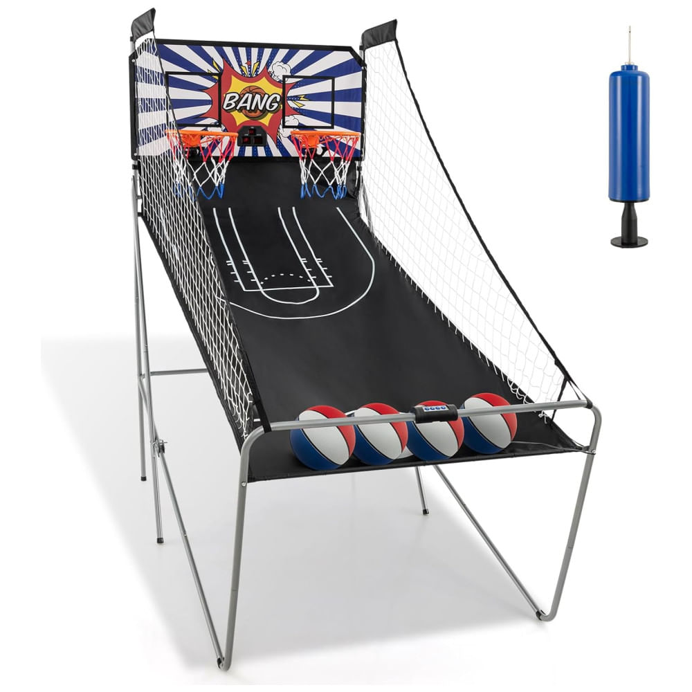 Basquete Eletrônico Arcade Dobrável Giantex, com 8 Modos de Jogo, 4 Bolas, 2 Cestos, Bomba de Ar e Placar LCD, Ideal para Adultos e Crianças.