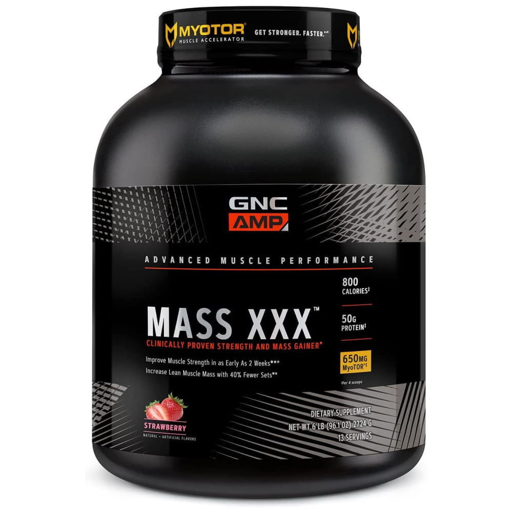 GNC AMP Mass XXX Pó de Proteína, 50g de Proteína, Fórmula para Construção Muscular e Suporte ao Treino com MyoTor, BCAA e Creatina, Morango