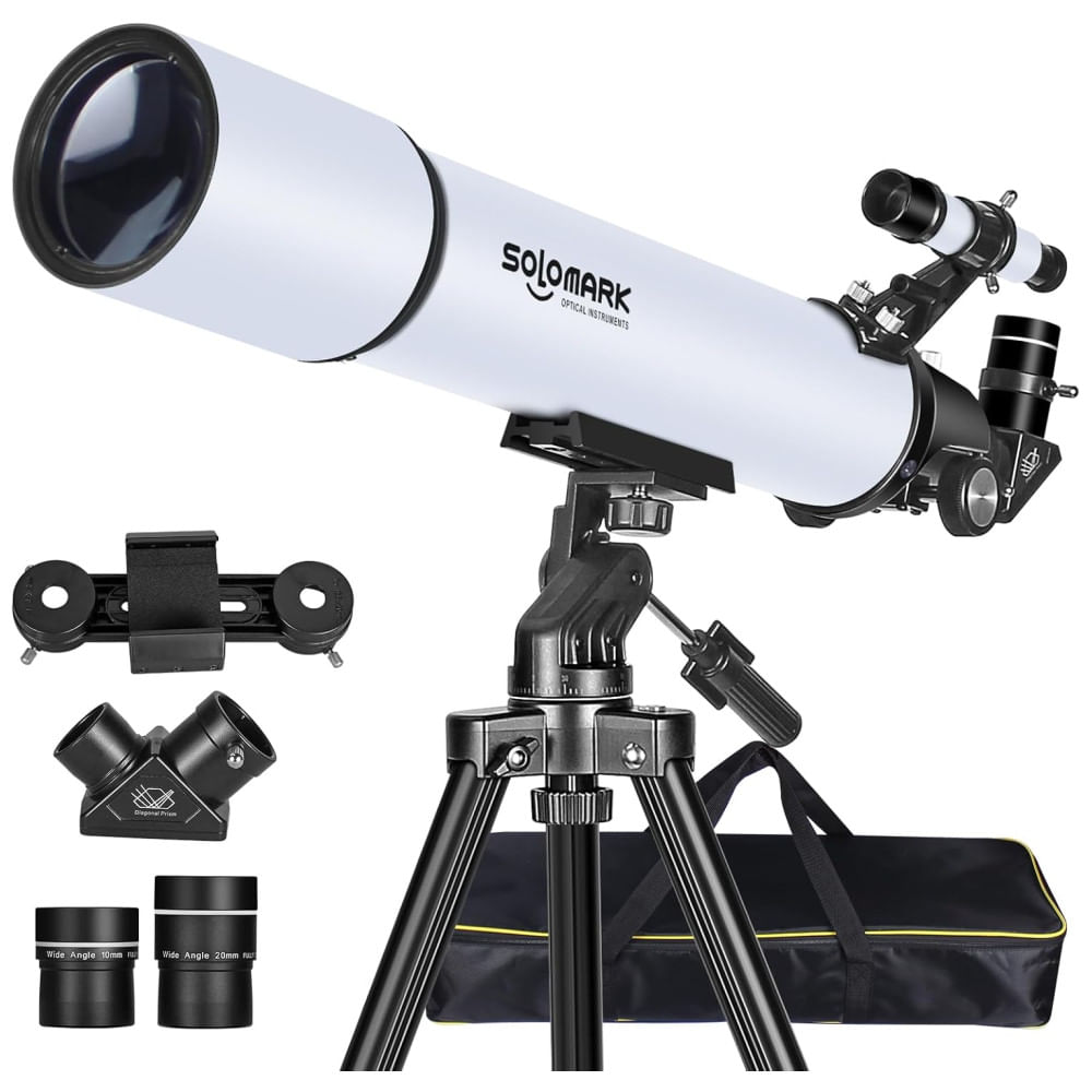 Telescópio Refrator Profissional 80mm: Para Adultos e Iniciantes. Abertura de 80mm e Distância Focal de 900mm. Compacto e Portátil, SOLOMARK.
