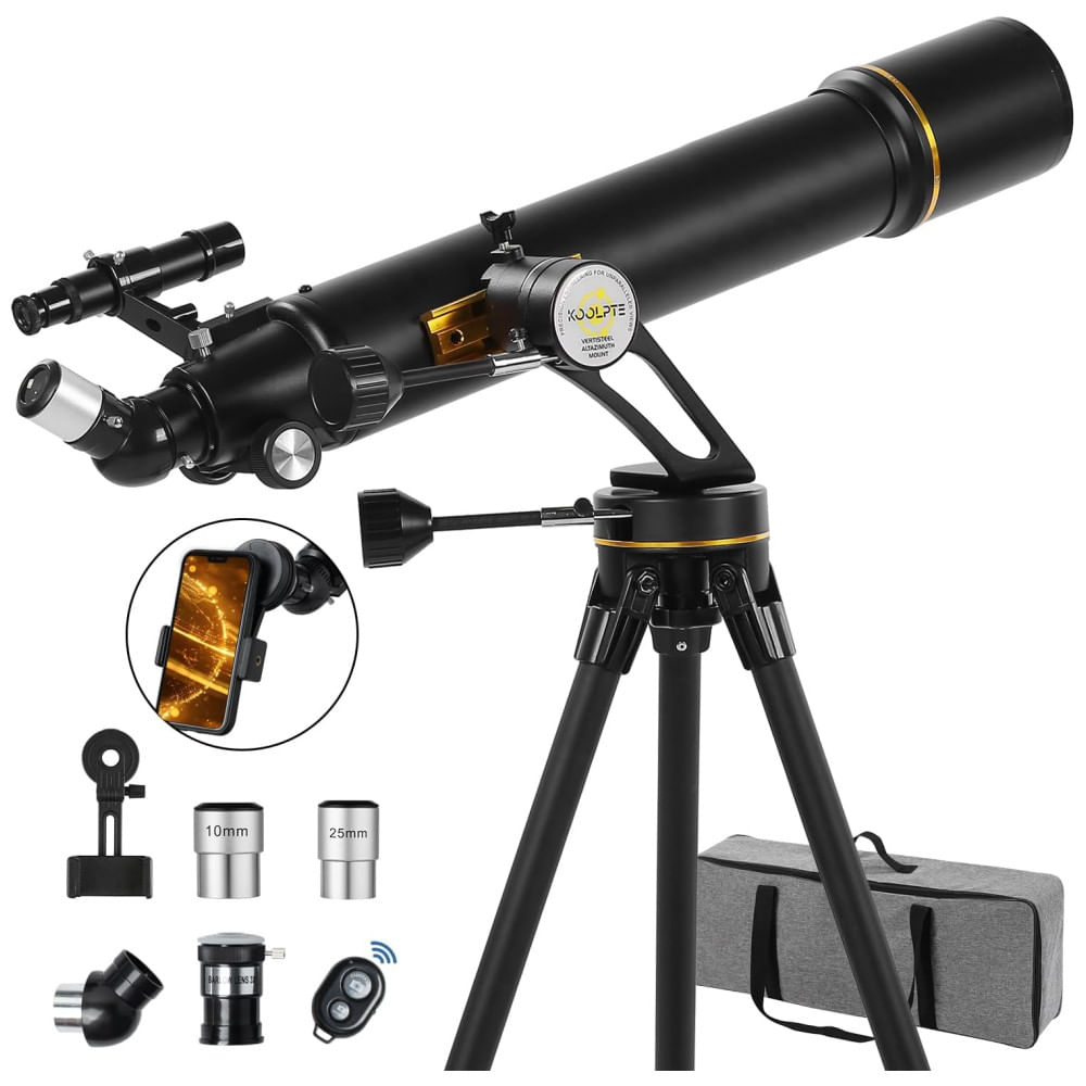 Telescópio de 90mm Diâmetro e 700mm para Entusiastas de Astronomia, Adultos e Crianças, com Base de Montagem Vertisteel AZ, Koolpte.