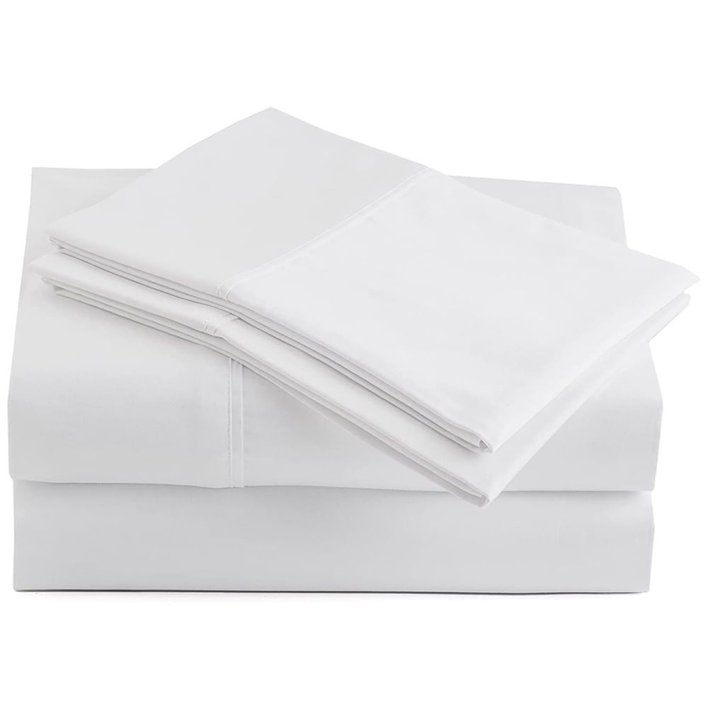 Conjunto de Lençóis de Percal com Elástico, Tamanho Queen, Material 100% Algodão Pima Peruano com Fbra Extralonga Premium, Peru Pima, Branco