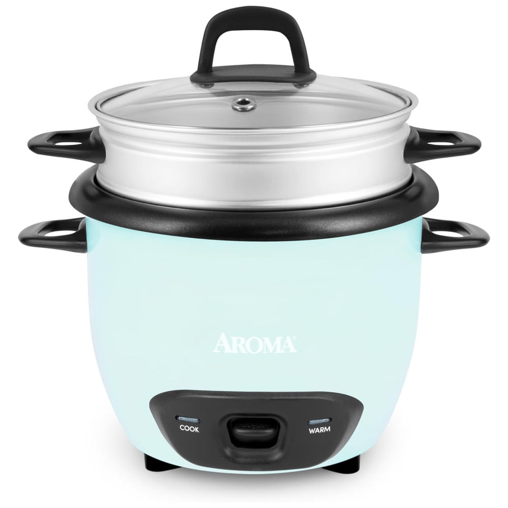 Panela de Arroz AROMA® Cozinheiro de Arroz e Grãos 6 Xícaras (Cozido),1,5L (ARC-743-1NGBL), Azul Claro. Ideal para Cozinhar Arroz, Quinoa, Aveia.