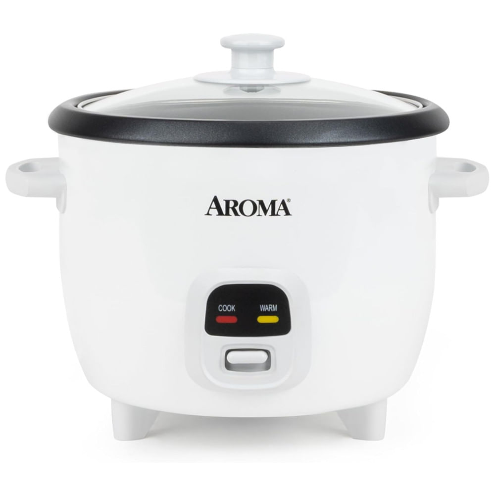 Panela de Arroz AROMA, 3 Xícaras (Cru) / 6 Xícaras (Cozido), Pequeno, Fazendeiro de Mingau, Sopa, Manter Aquecido, 1,5L, Branco, ARC-393NG.