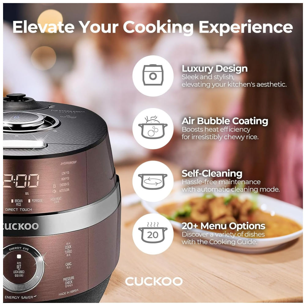 Encontraproduto.com.br - Panela de Arroz CUCKOO CRP-JHR0609F 6 Xícaras (Cru) / 12 Xícaras (Cozidas), Aquecimento por Indução, 16 Opções de Menu, Tecnologia Fuzzy Logic.