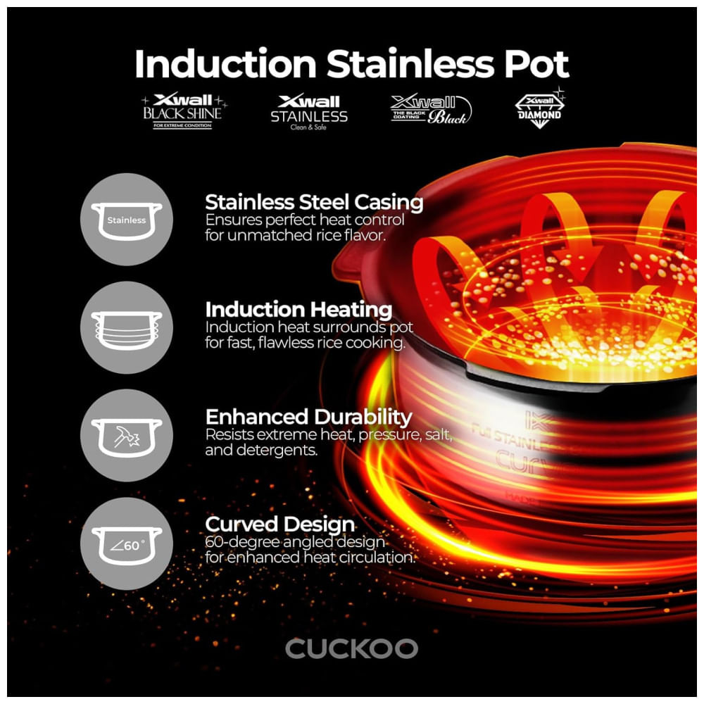 Encontraproduto.com.br - Panela de Arroz CUCKOO CRP-JHR0609F 6 Xícaras (Cru) / 12 Xícaras (Cozidas), Aquecimento por Indução, 16 Opções de Menu, Tecnologia Fuzzy Logic.