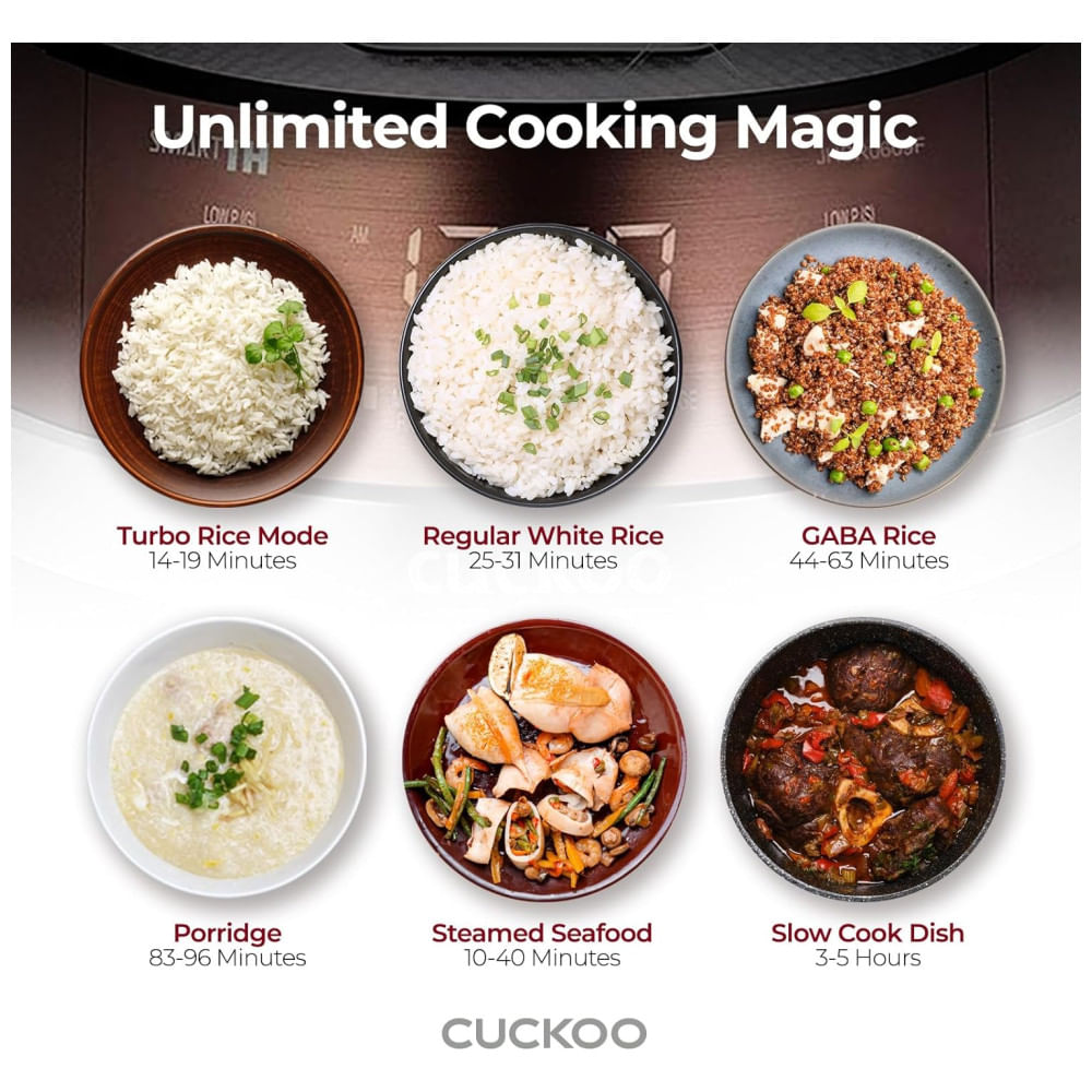 Encontraproduto.com.br - Panela de Arroz CUCKOO CRP-JHR0609F 6 Xícaras (Cru) / 12 Xícaras (Cozidas), Aquecimento por Indução, 16 Opções de Menu, Tecnologia Fuzzy Logic.
