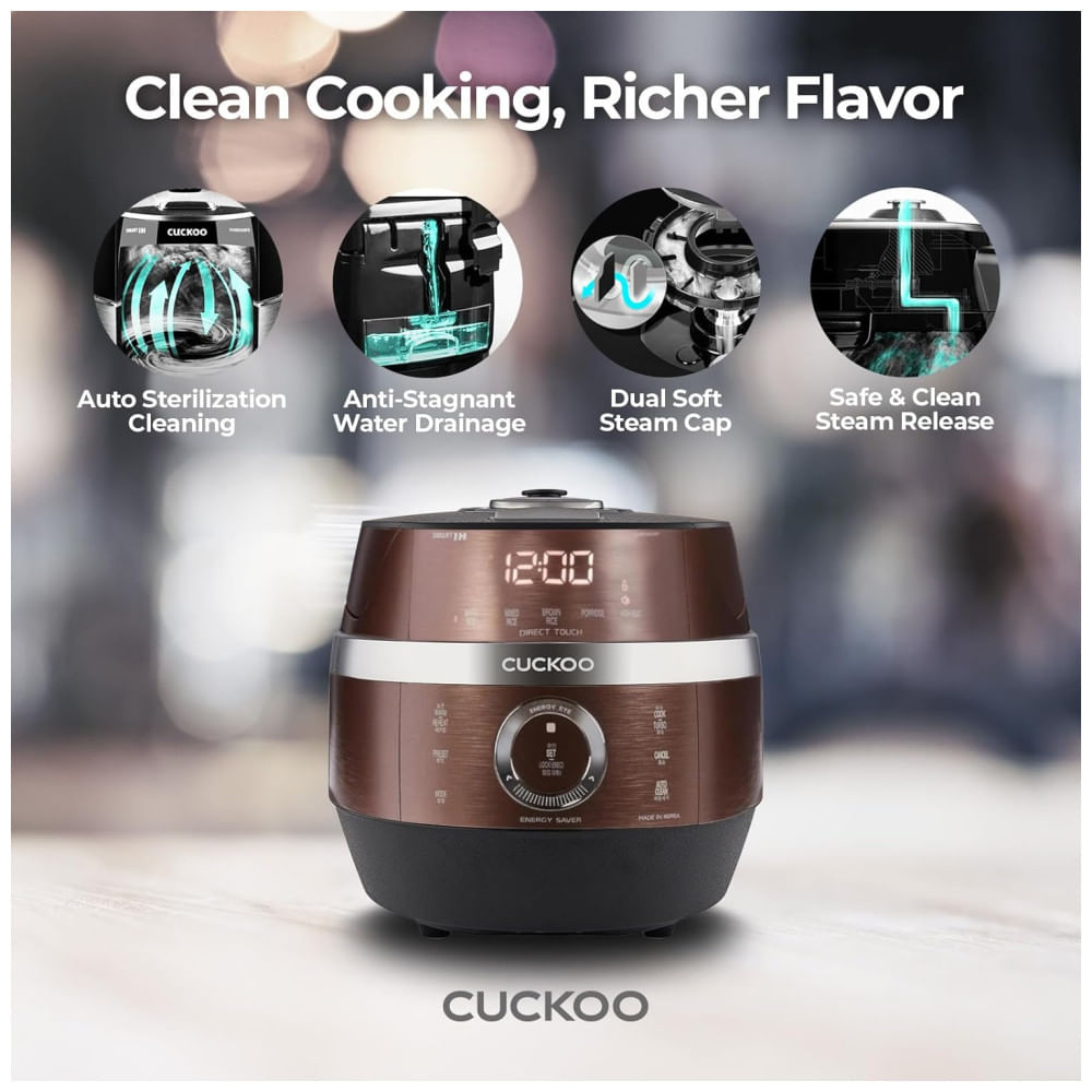 Encontraproduto.com.br - Panela de Arroz CUCKOO CRP-JHR0609F 6 Xícaras (Cru) / 12 Xícaras (Cozidas), Aquecimento por Indução, 16 Opções de Menu, Tecnologia Fuzzy Logic.