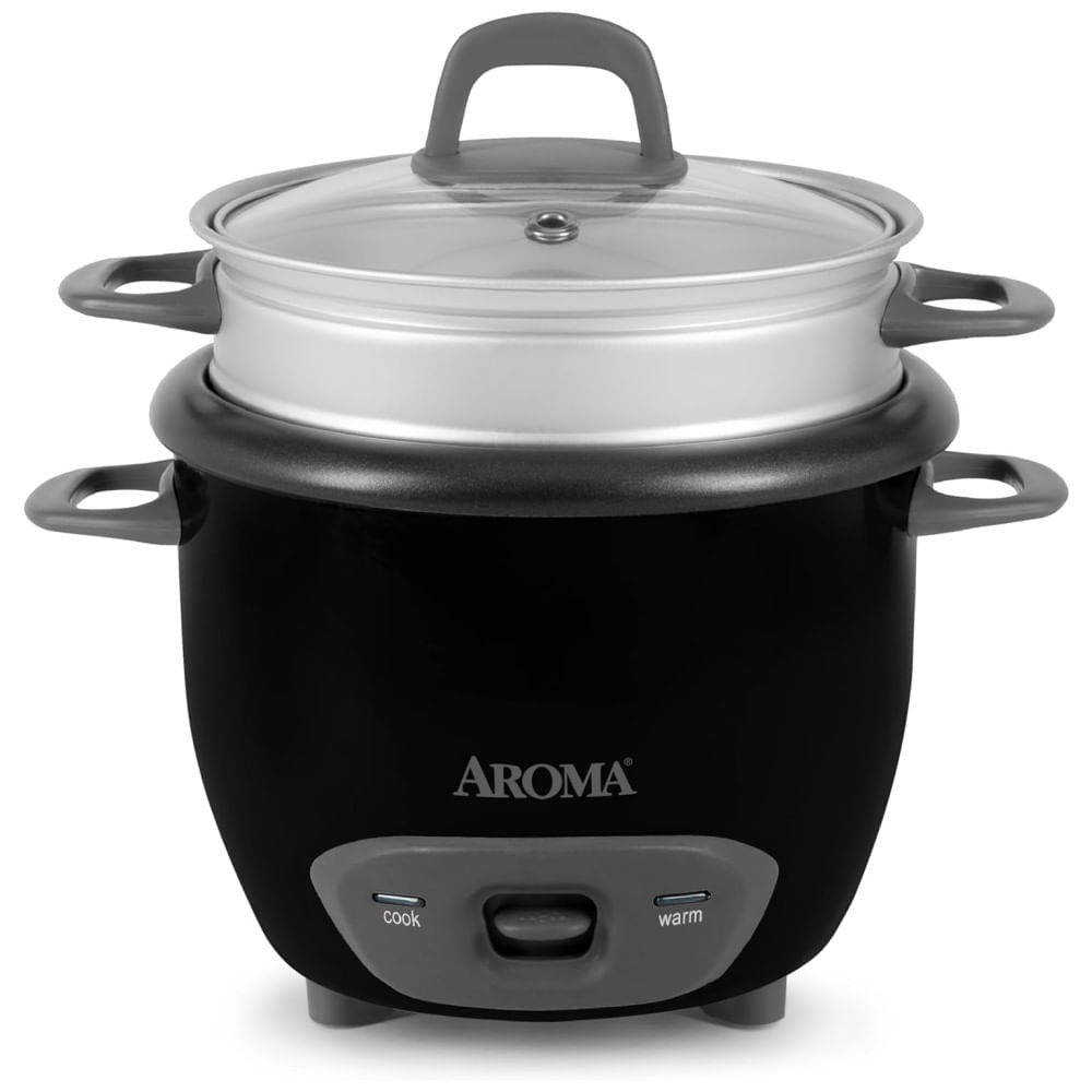 Panela de Arroz e Vaporizador Aroma Housewares 6 Xícaras (cozidas), Modelo ARC-743-1NGB, Preta, Prepara Arroz, Carne e Vegetais com Operação Simples.