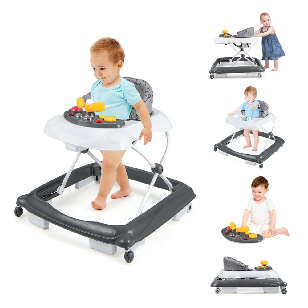 Andador para Bebê BABY JOY 4 em 1 Dobrável com Altura Ajustável, Música, Luzes, Andador Antiviral com Rodas para Meninos e Meninas de 7 a 14 Meses.