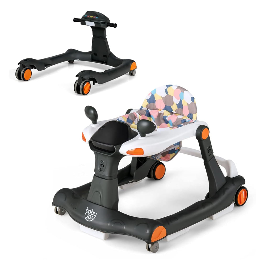 Andador de Bebê BABY JOY 2 em 1, Dobrável com Altura e Velocidade Ajustáveis, Música, Luzes, Espelhos, Assento Acolchoado, para Bebês de 6 a 18 Meses