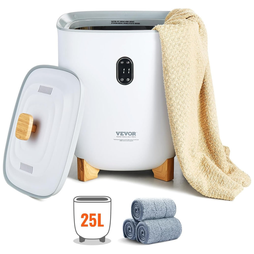 Aquecedor de Toalhas VEVOR 25L, Balde com 2 Modos de Aquecimento, Desligamento Automático em 20/40/60/90 Min, Colunas de Aquecimento Inferiores.