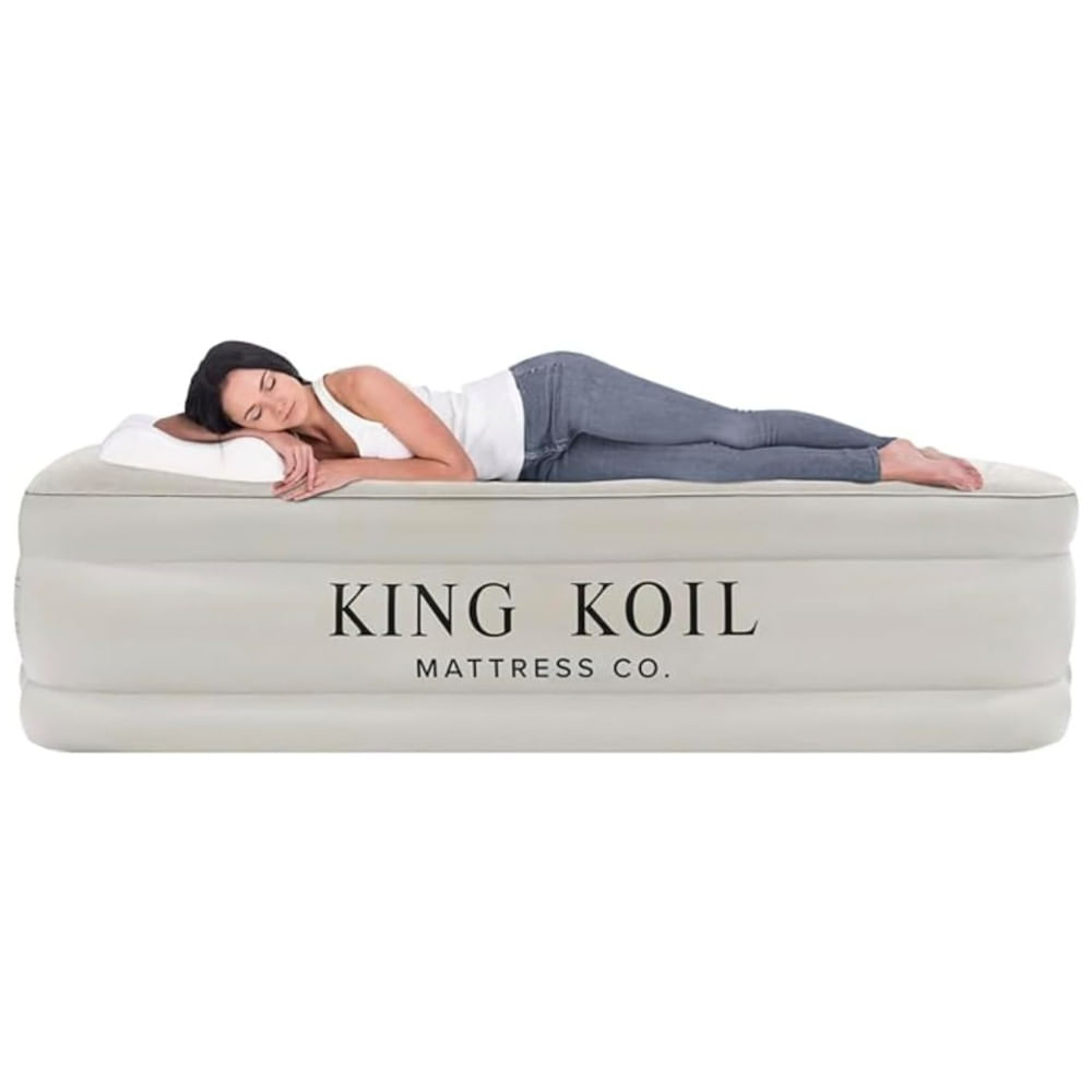 Colchão Inflável de Luxo Twin Size com Bomba Embutida - Ideal para Acampamentos e Visitas, Confortável e Prático,King Koil