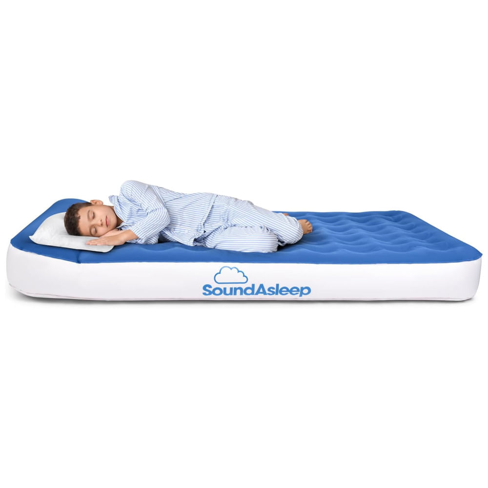 Colchão Inflável SoundAsleep Dream Series Big Kids com Bomba Externa de Alta Velocidade, Ideal para Crianças Grandes em Casa e Acampamento - Azul