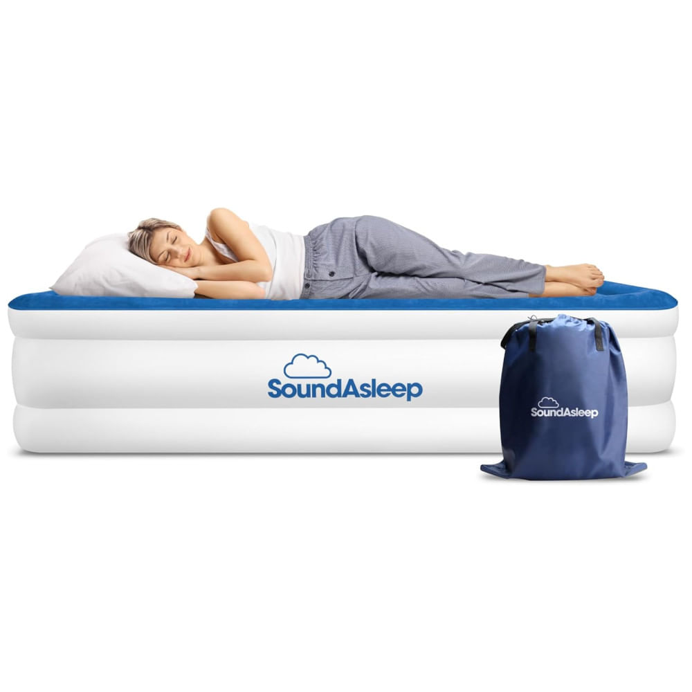 Colchão Inflável de Luxo SoundAsleep Dream Series com Tecnologia ComfortCoil e Bomba de Alta Capacidade para Casa e Camping - King Size Ajustável