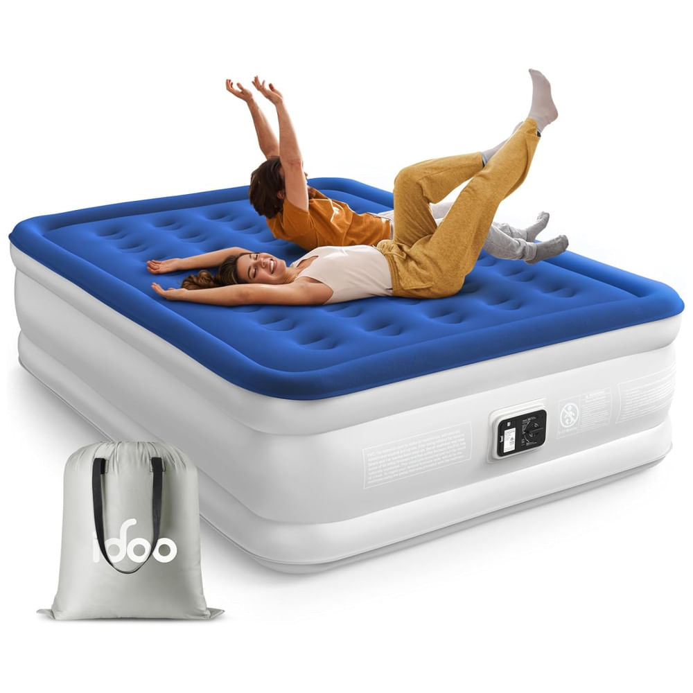 Colchão de Ar iDOO Queen com Bomba Integrada, Ideal para Visitas, Casa e Camping, Material Premium, Infla/Desinfla em 3 Minutos