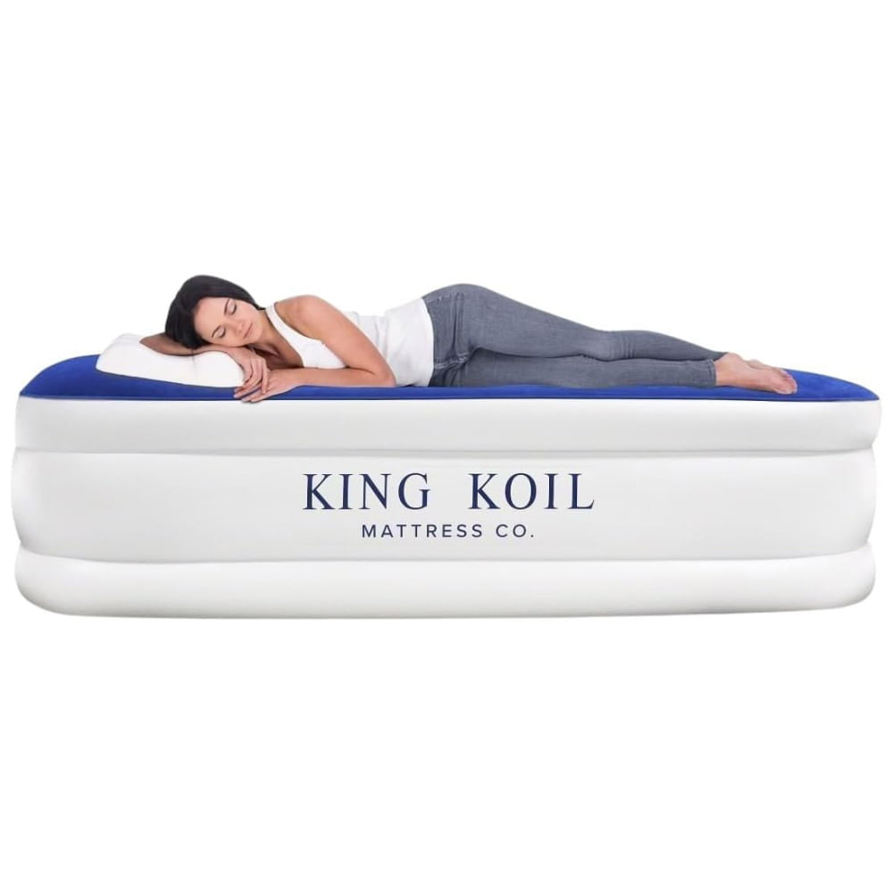 Colchão de Ar King Koil Luxo com Pillow Top Plush Queen e Bomba Embutida de Alta Velocidade - Ideal para Casa, Camping e Hóspedes - Tamanho Queen