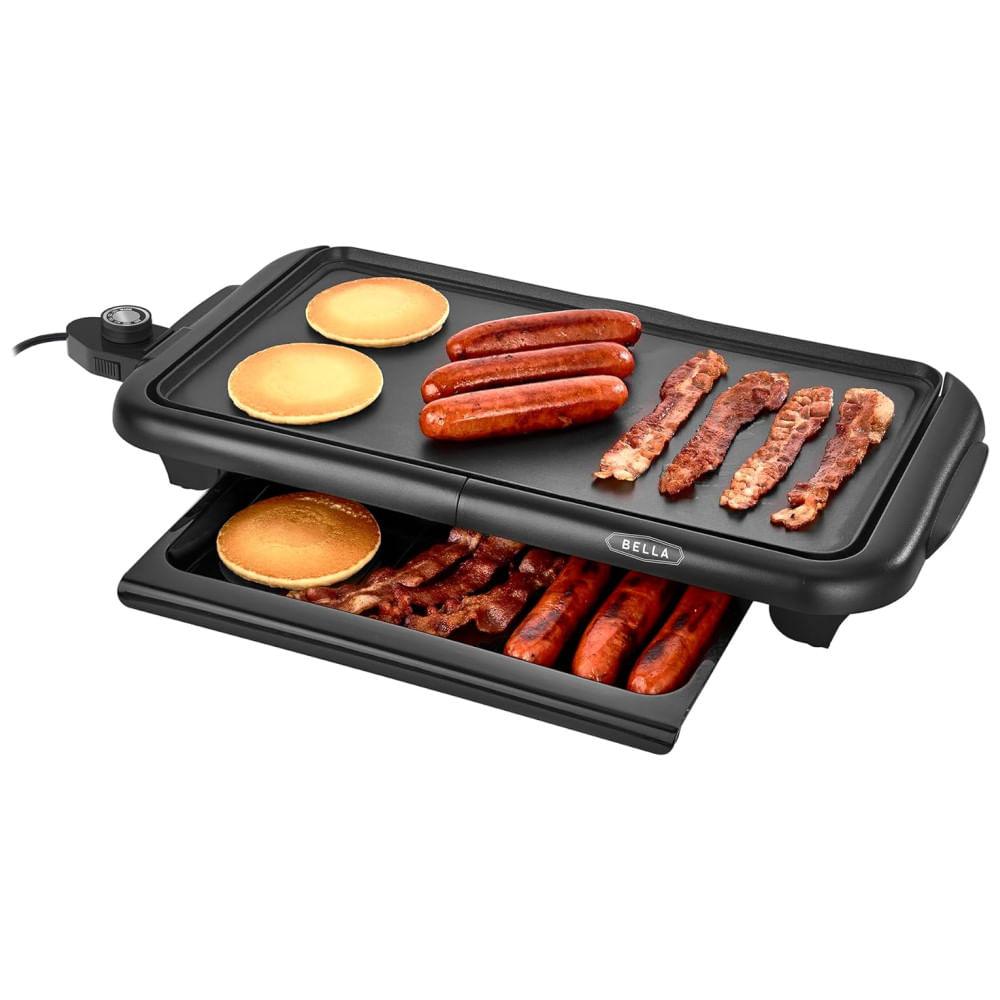Churrasqueira Elétrica Bella com Bandeja Aquecedora, Grill Sem Fumaça, Antiaderente, Controle de Temperatura, Cabos Isolados, 25 x 45 cm