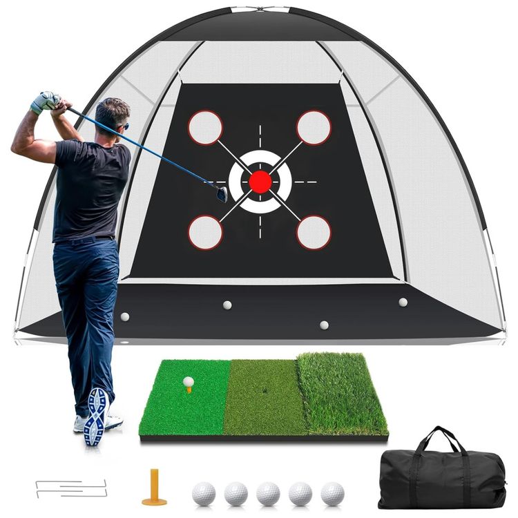 Kit-Completo-de-Treino-de-Golfe-com-Rede-e-Tapete-3-em-1---Imagem-0