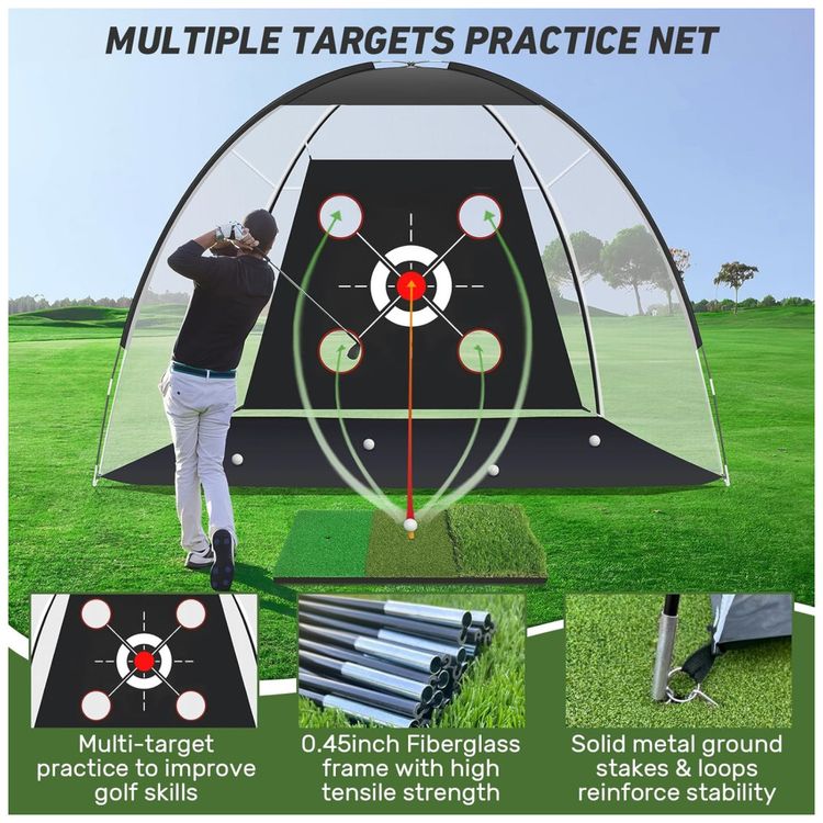 Kit-Completo-de-Treino-de-Golfe-com-Rede-e-Tapete-3-em-1---Imagem-1