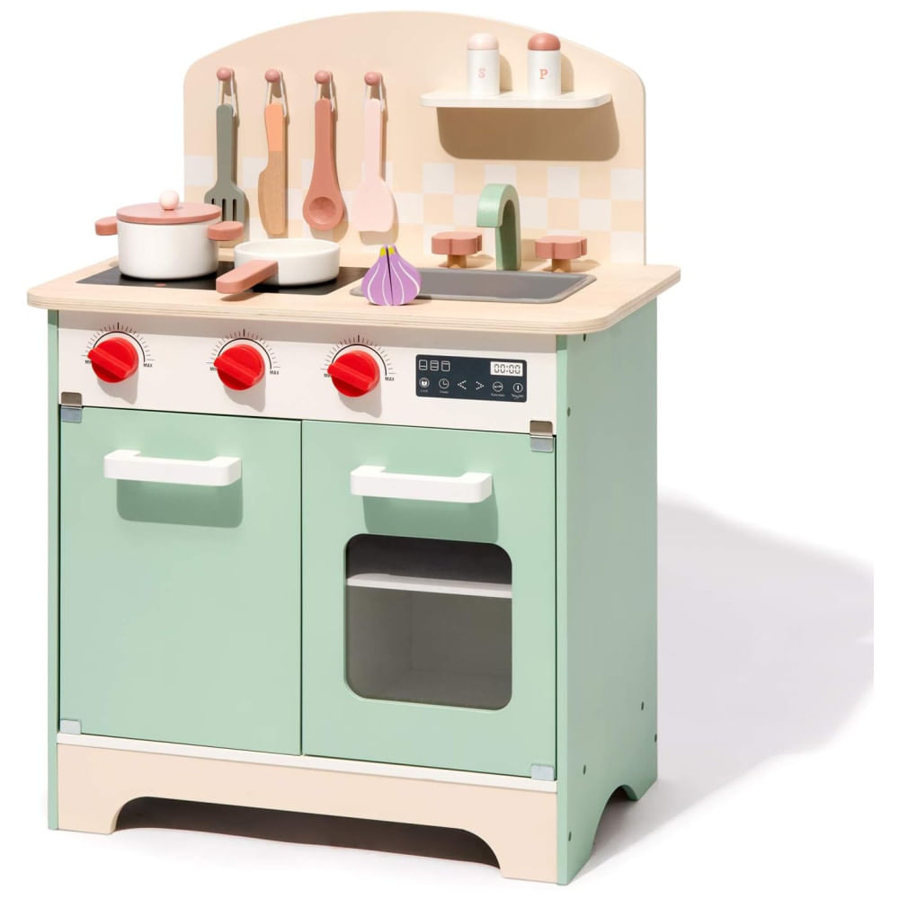 Cozinha de Brinquedo Educativa de Madeira ROBUD para Crianças, Conjunto de Brinquedo de Cozinha, Presente para Meninas e Meninos Verde