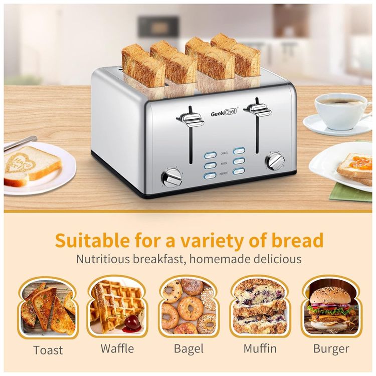 Torradeira-Geek-Chef-Stainless-Steel-4-Fatias-com-Slots-Imagem-1