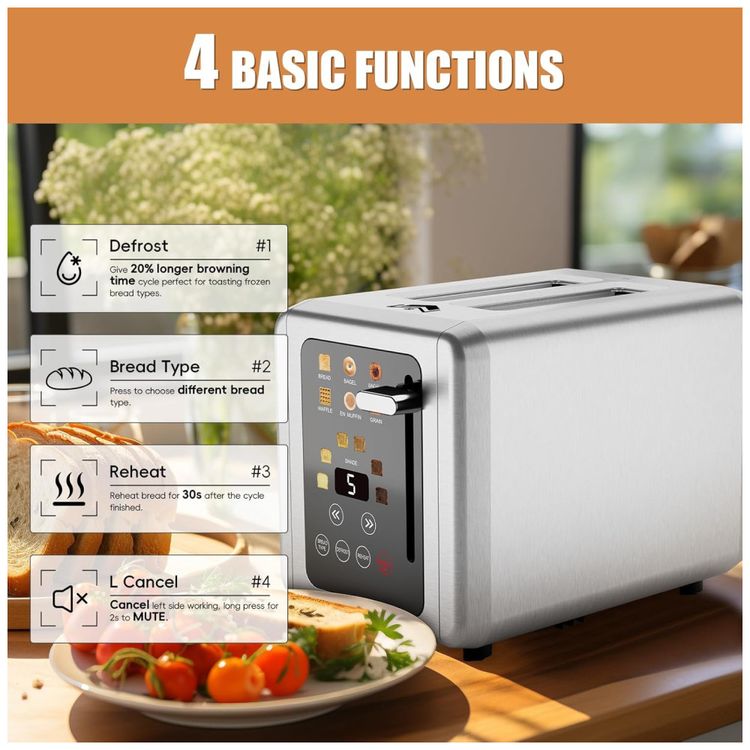 Torradeira-2-fatias-em-aco-inox-tela-touch-timer-digital-Imagem-2