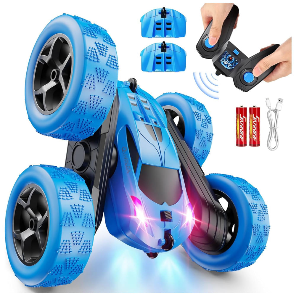 Mini Carro de Controle Remoto QUNREDA, Brinquedo RC para Crianças de 6 a 12 anos, Carro de Acrobacias 4x4 com Luzes de LED, Giros de 360°, 2,4GHz.