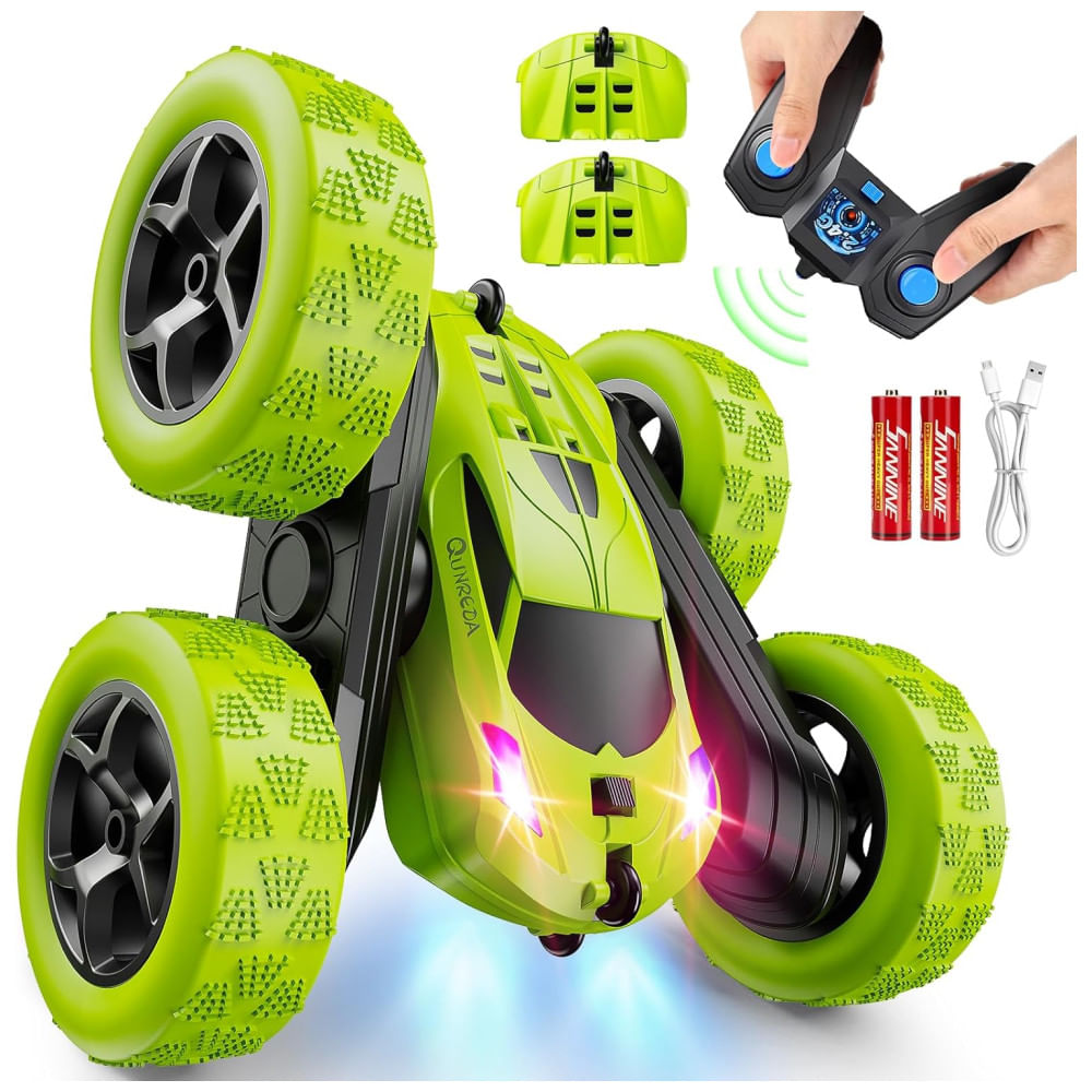 Mini Carro de Controle Remoto para Crianças a partir de 6 Anos, Veículo de Acrobacias RC 4x4 com Giro de 360º e Faróis,Presente de Aniversário,QUNREDA