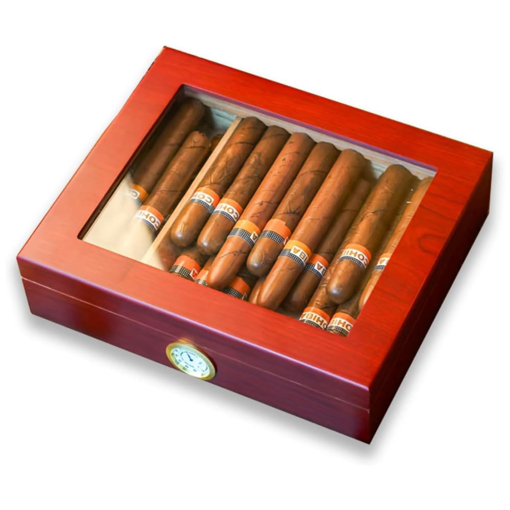 Umidor de Charutos Artesanal de Pau-Rosa com Forro de Cedro Espanhol, Mesa, Umidificador, Higrômetro e Dispensador - Tampo de Madeira, Nidivey
