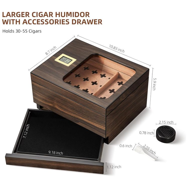 Umidor-de-Charutos-OTAKOKIT-com-Tampo-de-Vidro-Gaveta-Imagem-2