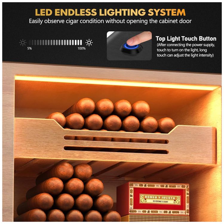 Umidor-de-Charutos-Tesonway-com-Luz-Automatica-Prateleiras-Imagem-2