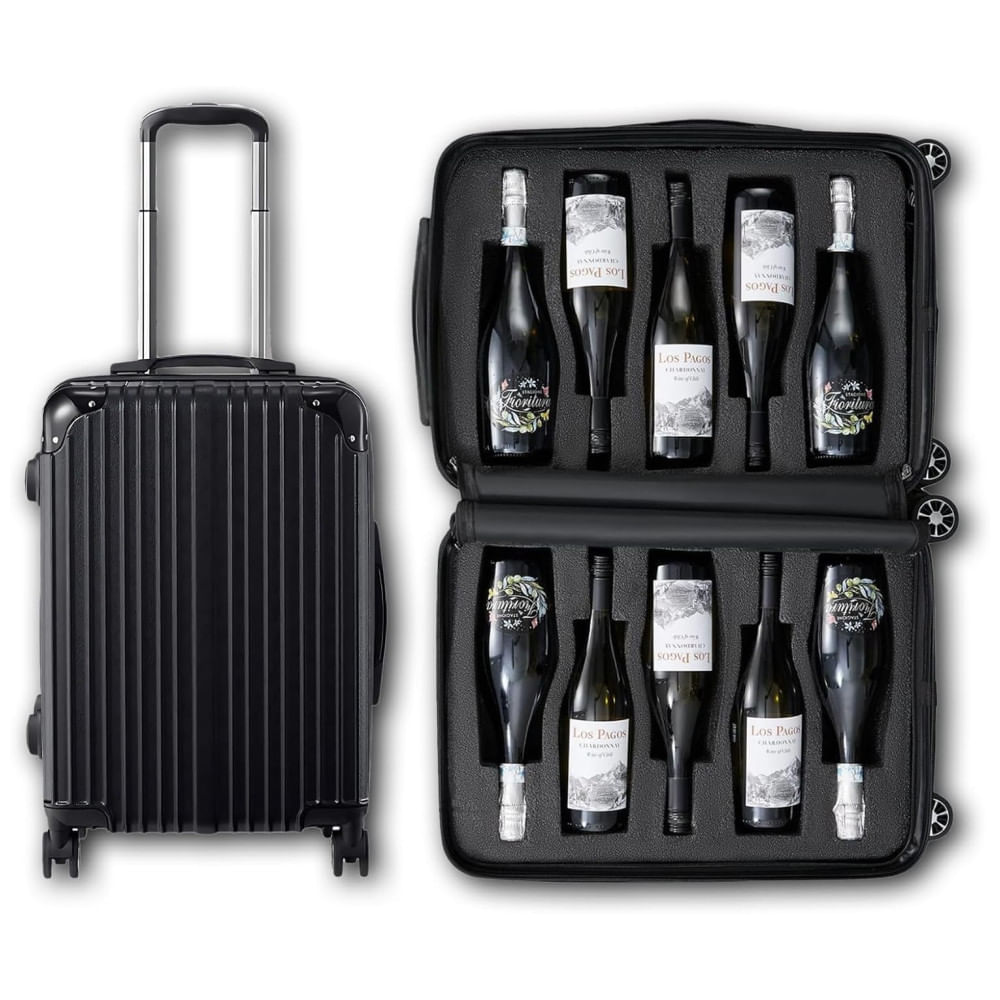 Mala Porta-Garrafas de Vinho para 10 Garrafas de 750 ml - Case de Bagagem de Avião com Rodízios, Aprovado pela ANAC - Prático e Elegante!