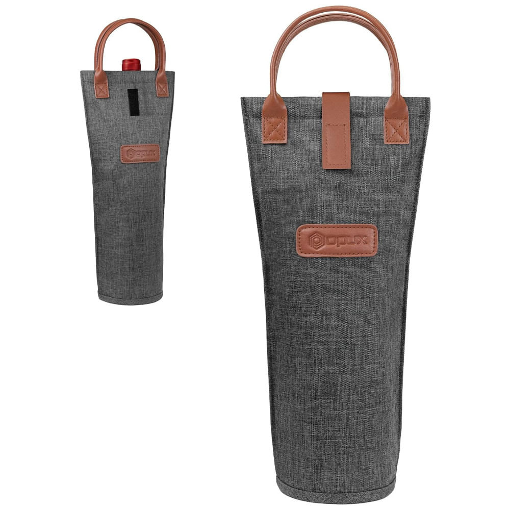 Bolsa Térmica Porta Garrafa de Vinho OPUX, Transporte Insulado para Viagens, Piquenique, Presente na Praia, para Amantes de Vinho - Cinza Carvão