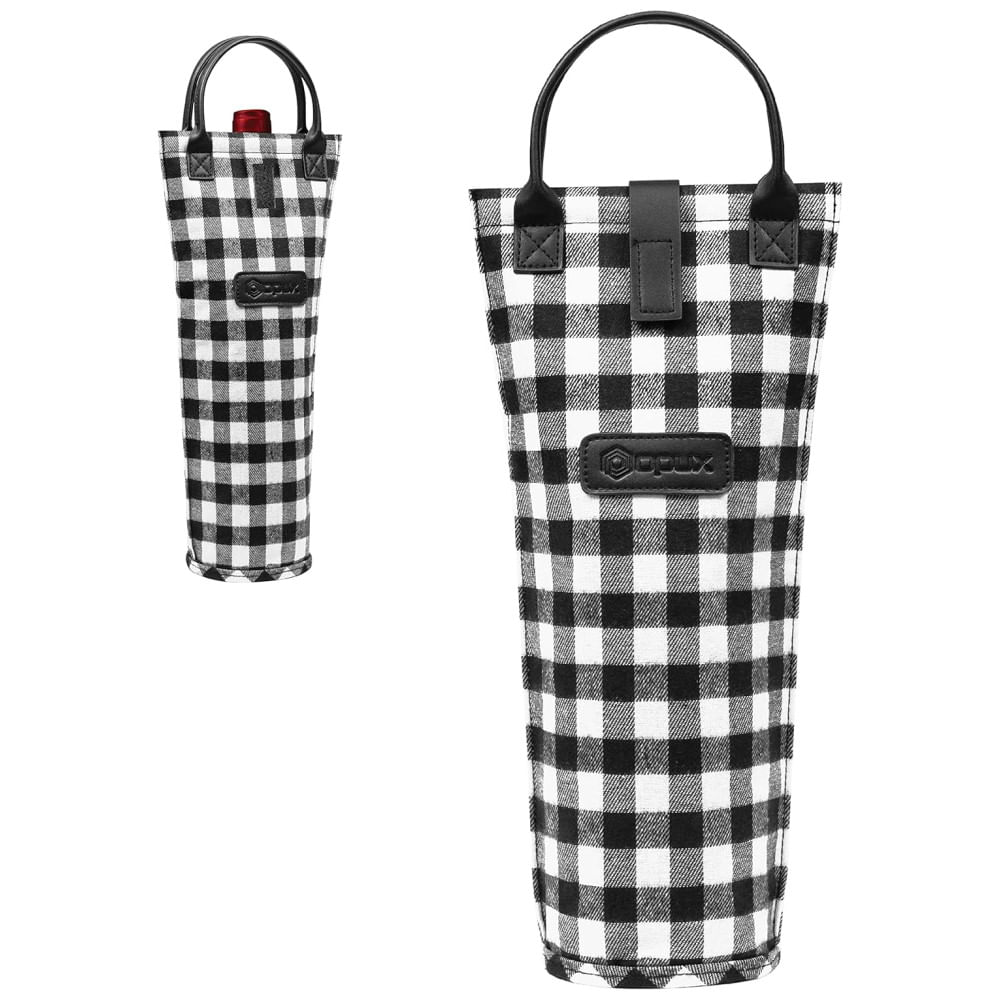 Porta-Garrafa Térmico OPUX para 1 Garrafa de Vinho, Transporte Isolado para Piquenique e Praia, Elegante Presente para Amantes de Vinho - Xadrez