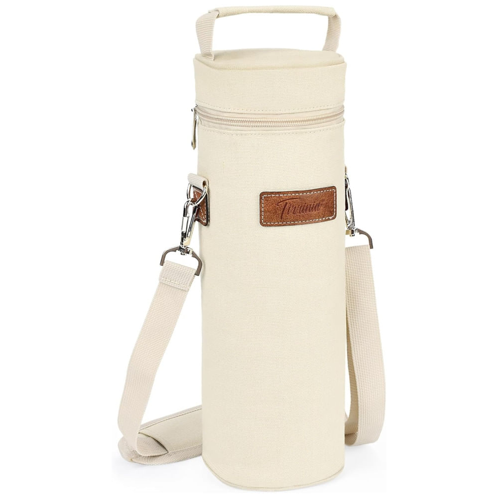 Sacola Térmica para Vinho Tirrinia - Portátil e Isolada, Perfeita para Viagens, Restaurantes, Degustações e Presente para Amantes de Vinho - Bege
