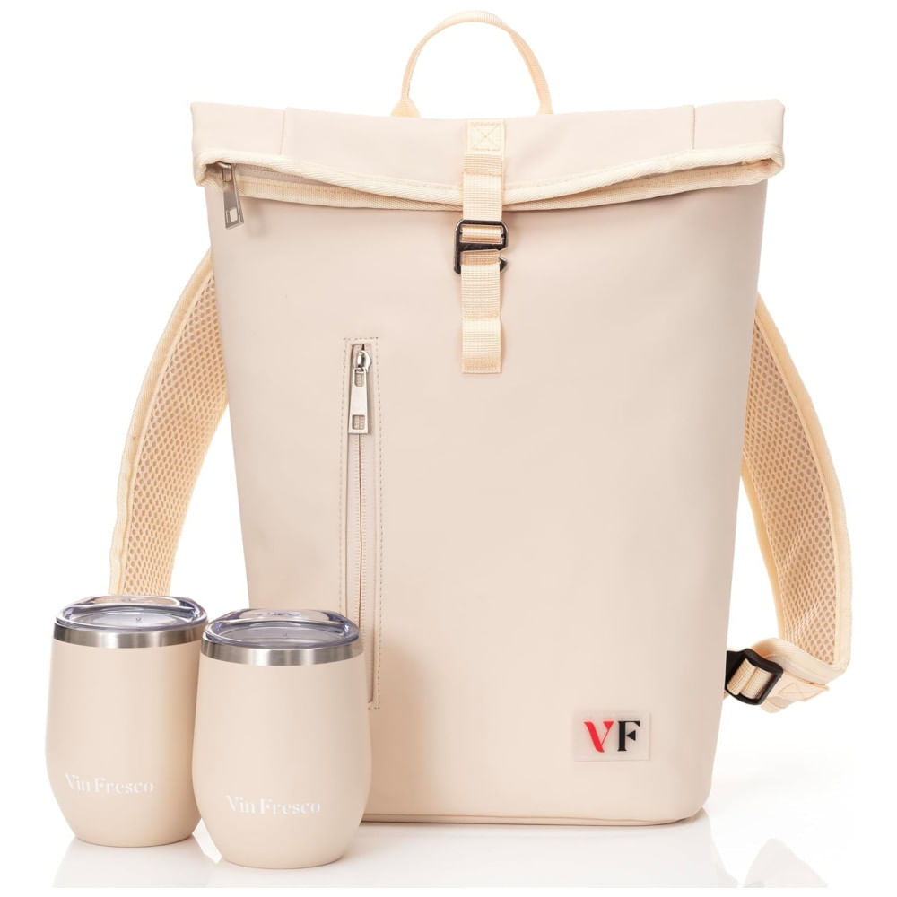Mala para Vinho com Design Elegante em Couro para Duas Garrafas com Copos Combinando, Leve e Confortável para Viagens e Piqueniques - Vin Fresco