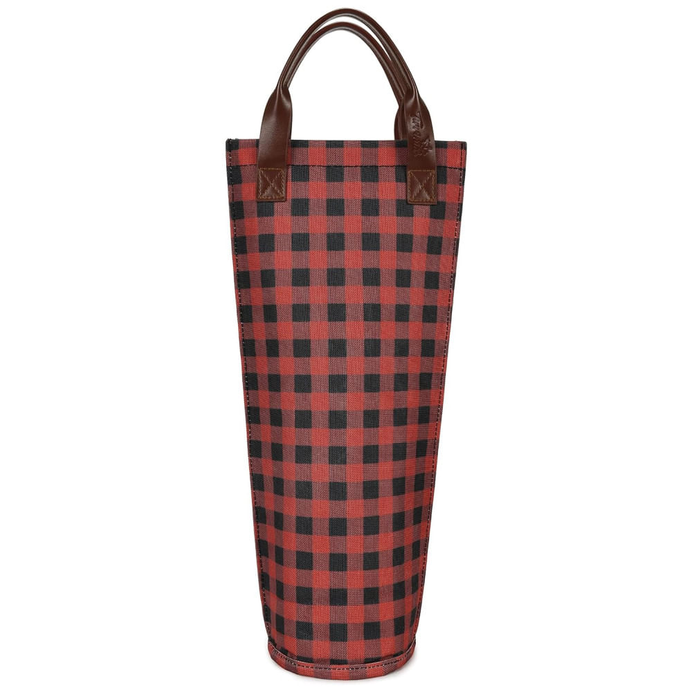 Sacola Térmica para Vinho Tirrinia, Prática e Estilosa, Ideal para Viagens e Piqueniques, Presente Ideal para Amantes de Vinho - Xadrez Vermelho