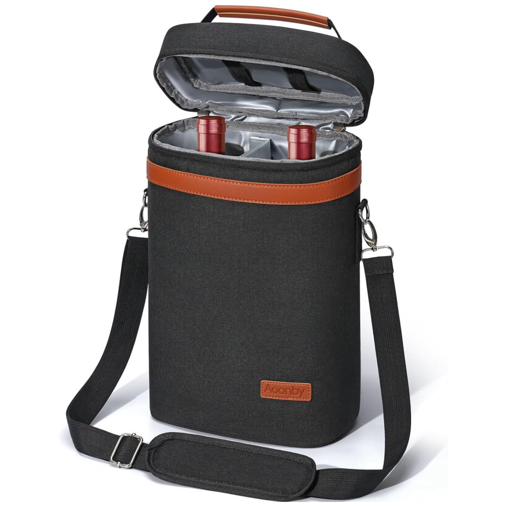 Bolsa Térmica Porta Garrafas de Vinho Aoonby - Ideal para Viagens, Praia e Festas - Preta