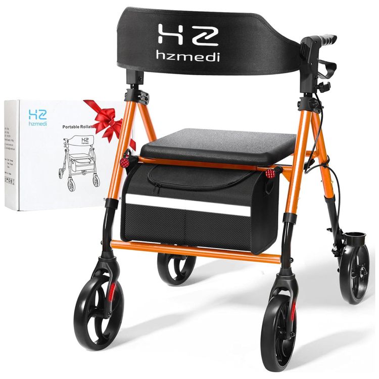 Andador-Rollator-Laranja-com-Assento-e-Rodas-de-20cm-Leve-Imagem-0