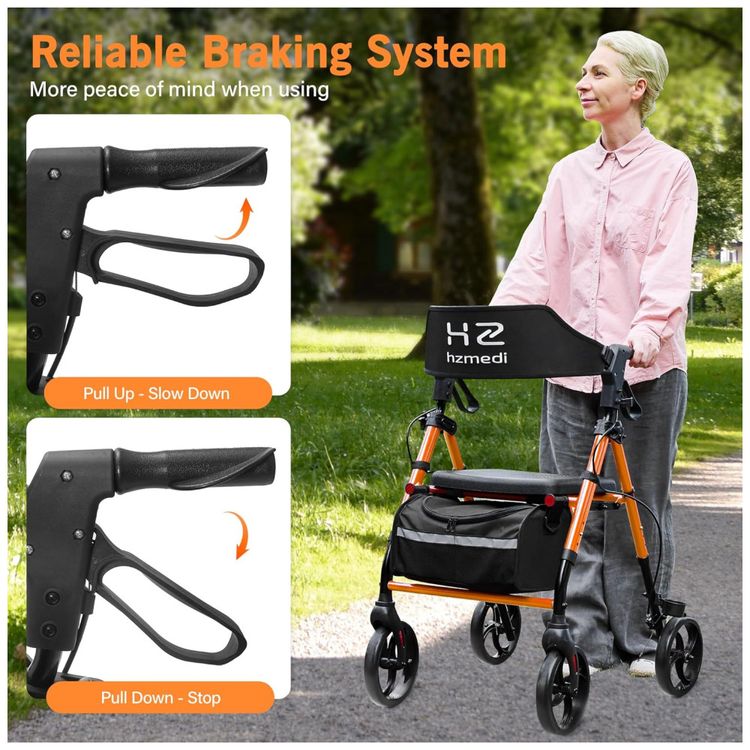 Andador-Rollator-Laranja-com-Assento-e-Rodas-de-20cm-Leve-Imagem-3