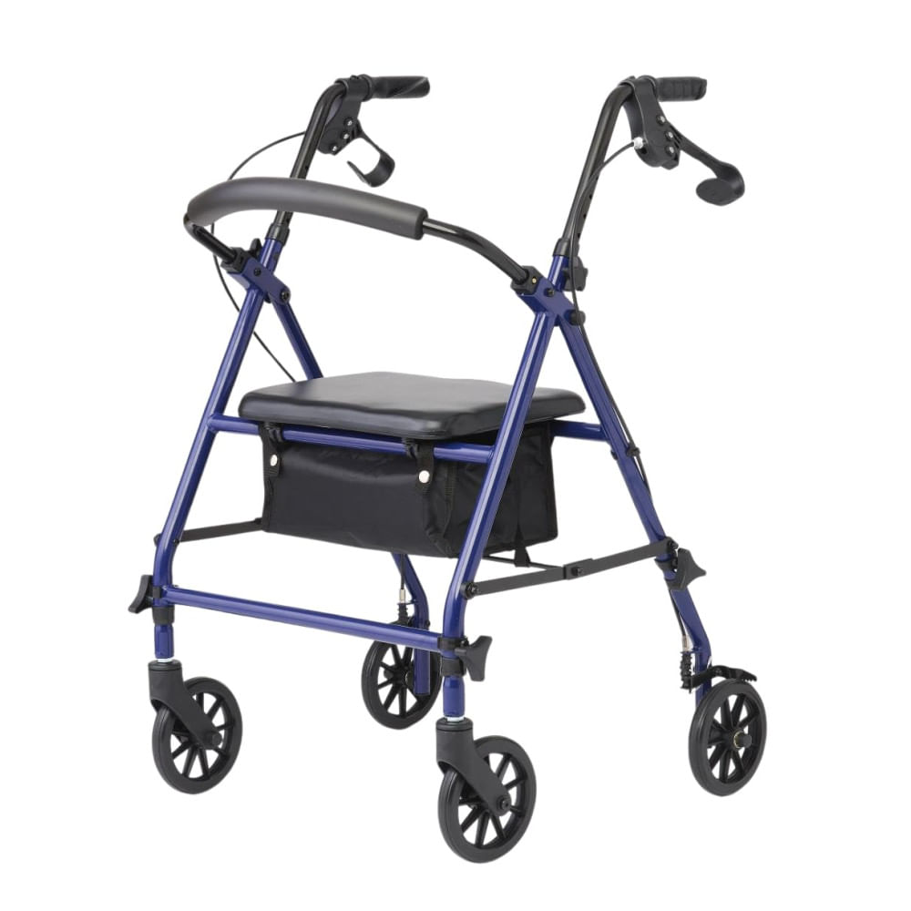 Andador Rollator Medline com Assento, Estrutura de Aço e Rodas, Suporta até 160 kg, Andador Médico, Azul