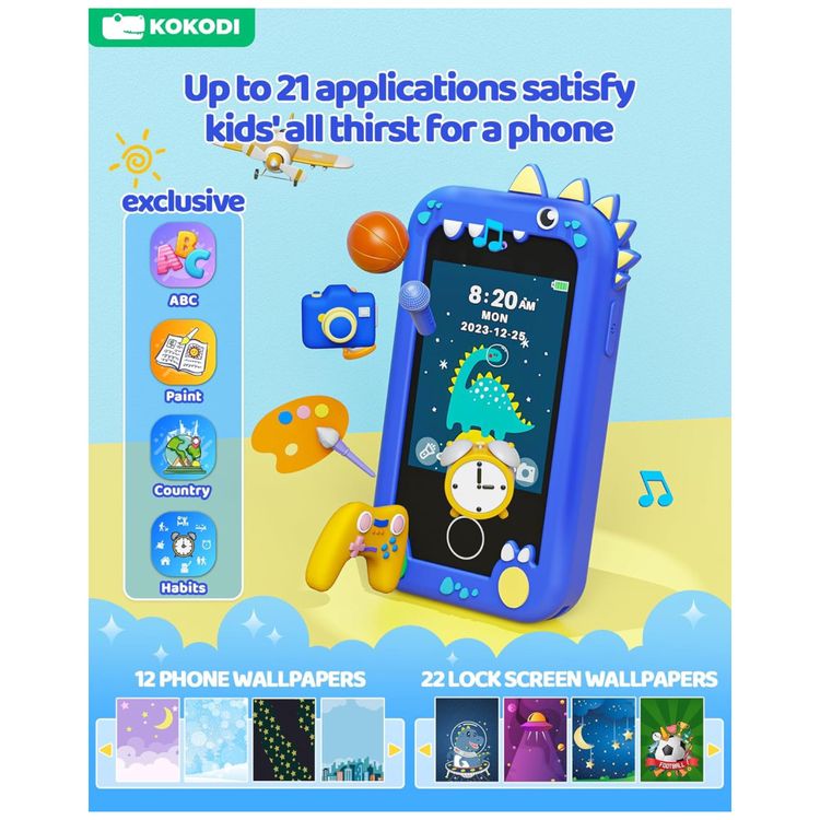 Telefone-Infantil-KOKODI-Dinossauro-Azul-Marinho-12MP-Imagem-2