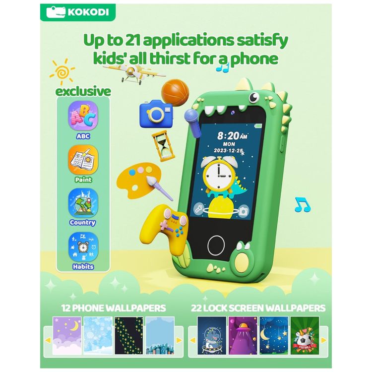 Telefone-Brinquedo-Infantil-KOKODI-Dinossauro-Verde-Tela-Imagem-2
