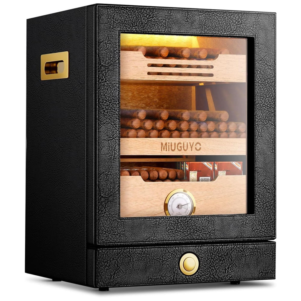Umidor de Charutos 21 Litros: Controle Umidade e Temperatura, Gavetas Cedro Espanhol, Presente Ideal para Amantes de Charutos,MIUGUYO