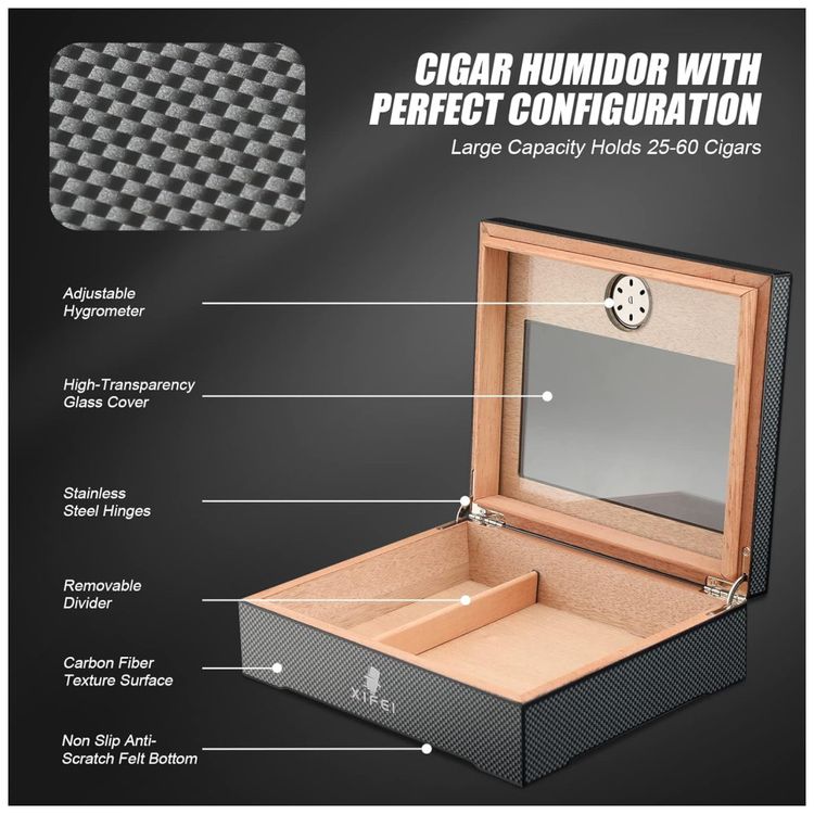 Umidor-de-Charutos-XIFEI-com-Fibra-de-Carbono-Visor-de-Imagem-3