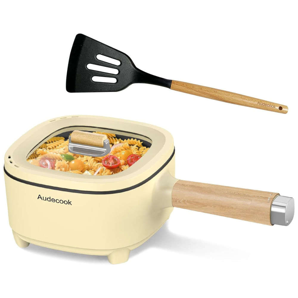 Audecook Hot Pot Electric 2L e Frigideira Antiaderente de Cerâmica 8 Polegadas - Cooker Portátil para Macarrão, Bife, Arroz Frito, Aveia e Sopa
