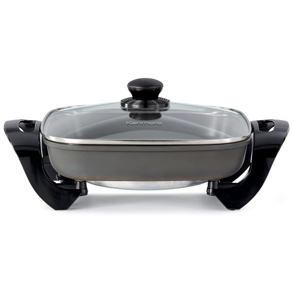 Panela Elétrica Kenmore 30x30cm com Controle de Temperatura - Antiaderente, Tampa de Vidro, Cabos, Grelha - Prepare Refogados e Assados com Facilidade