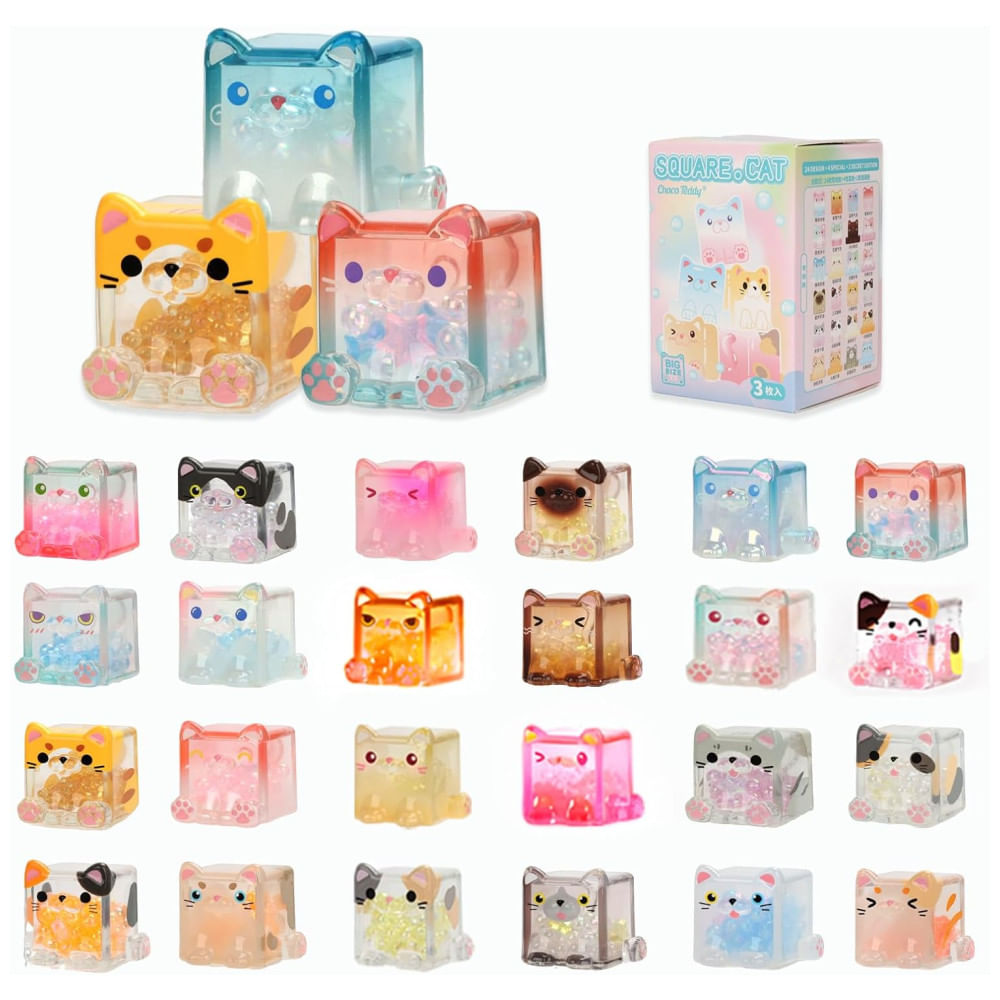 Blind Box, Caixa Surpresa,Kit Surpresa Gato Quadrado: 3 Figuras em Cada Sacola - Brinquedos Colecionáveis de Caixa Misteriosa com Gatos,Luckjoy