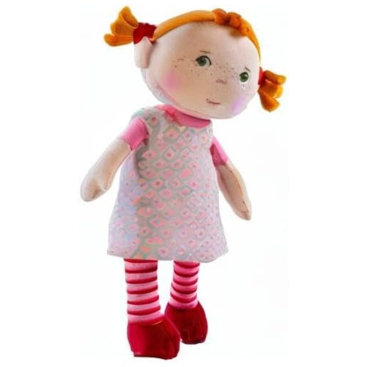 Boneca-HABA-Soft-Baby-Roya-com-Trancas-Vermelhas-Vestido-Imagem-10